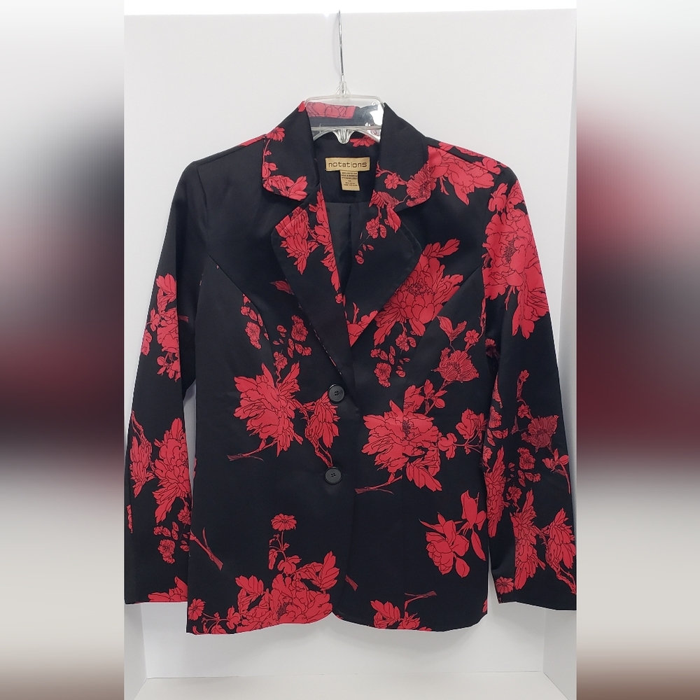 Notations Black and Red Floral Blazer Medium Excellent Condition